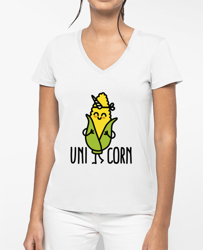 T-shirt femme col V Uni Corn par LaundryFactory