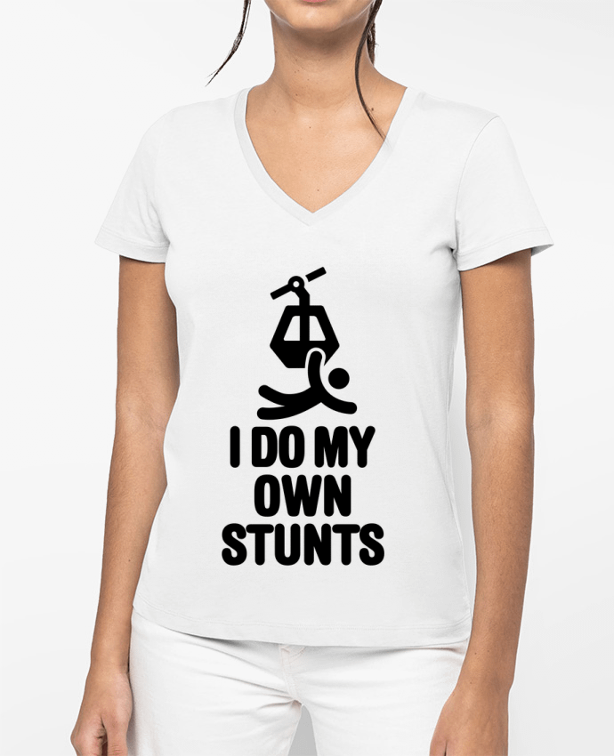 T-shirt femme col V I DO MY OWN STUNTS TELESKI Black par LaundryFactory