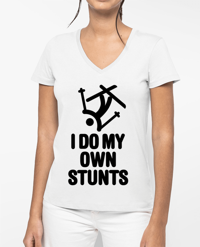 T-shirt femme col V I DO MY OWN STUNTS SKI Black par LaundryFactory