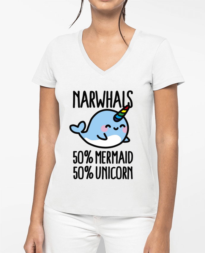 T-shirt femme col V NARWHALS MERMAID UNICORN par LaundryFactory