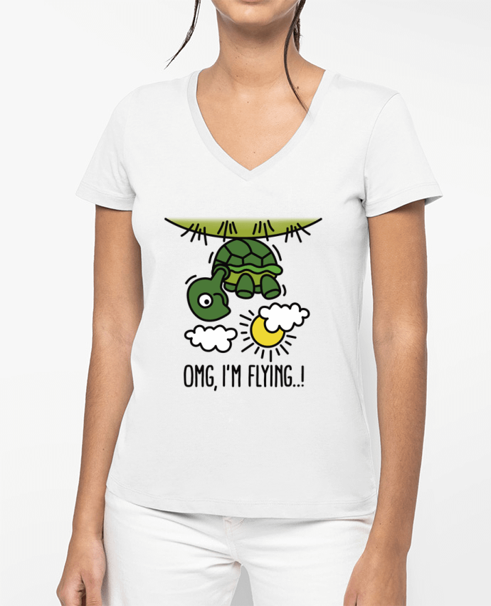 T-shirt femme col V OMG IM FLYING par LaundryFactory