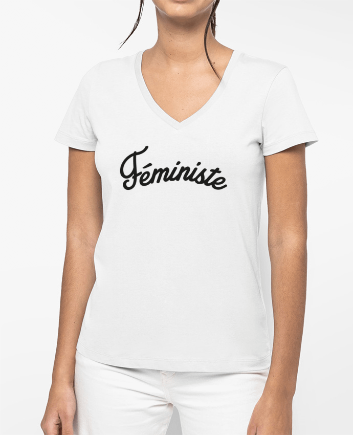 T-shirt femme col V Féministe par Nana