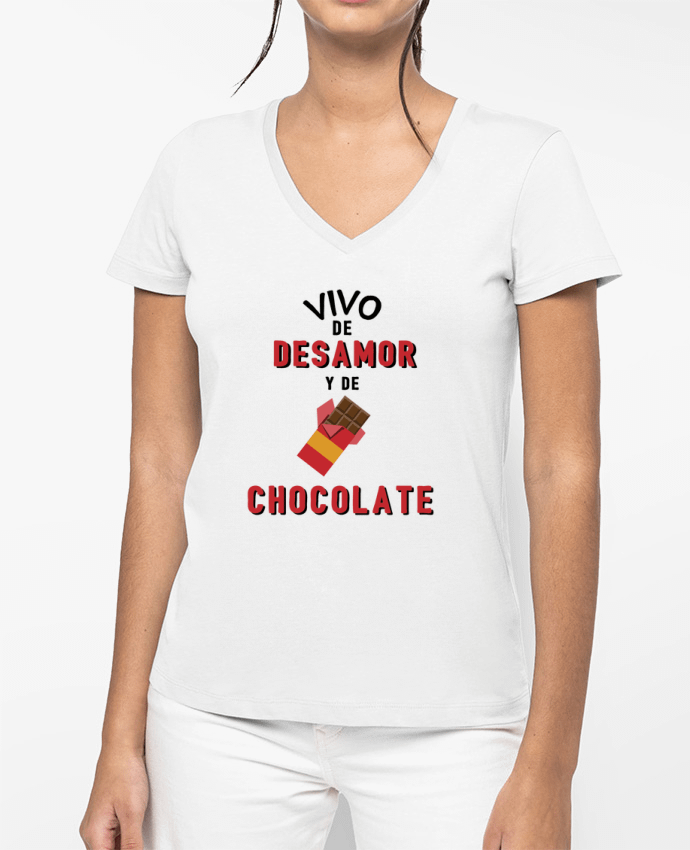 T-shirt écoresponsable col V femme Vivo de desamor y de chocolate por tunetoo