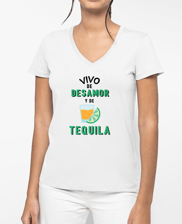 T-shirt femme col V Vivo de desamor y de tequila par tunetoo