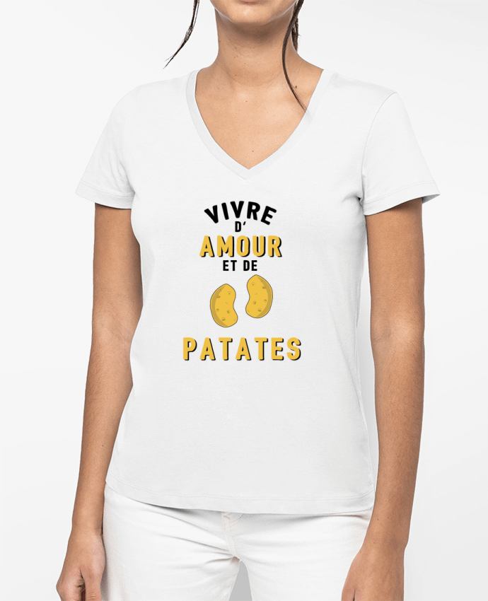 T-shirt femme col V Vivre d'amour et de patates par tunetoo