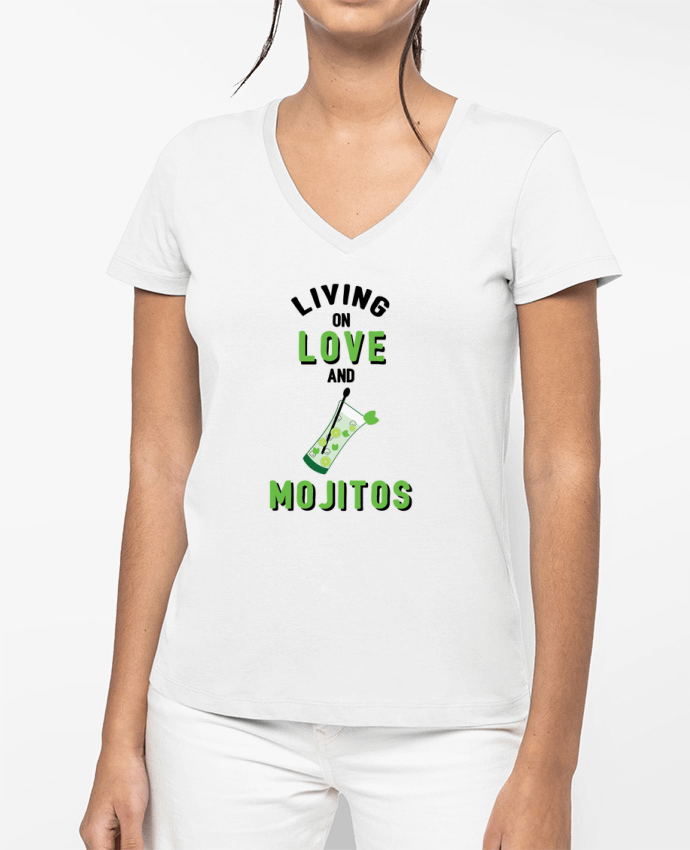 T-shirt femme col V Living on love and mojitos par tunetoo
