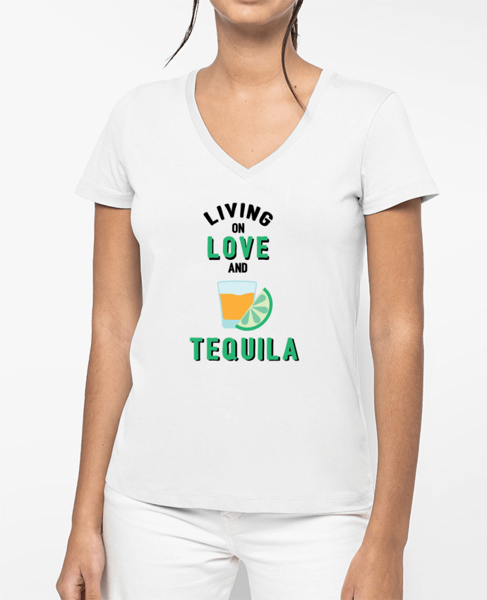 T-shirt femme col V Living on love and tequila par tunetoo
