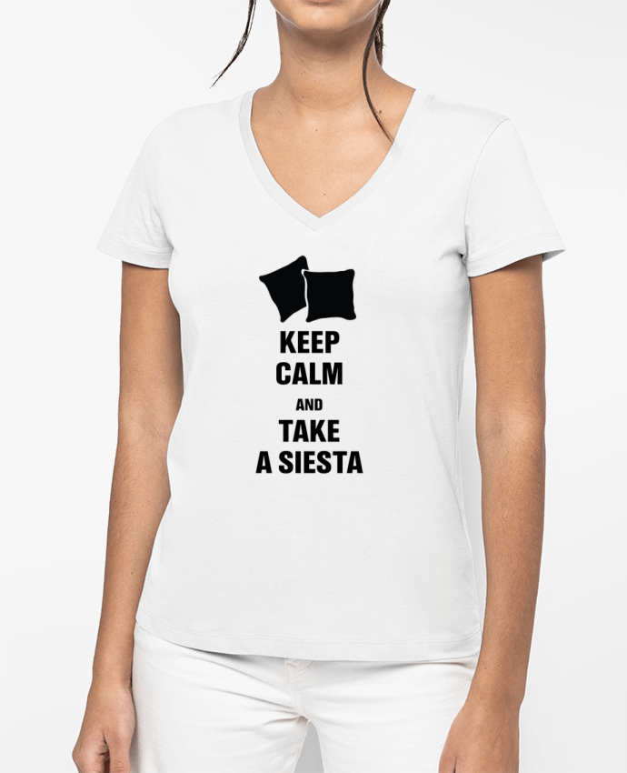 T-shirt femme col V Keep calm and take a siesta par tunetoo