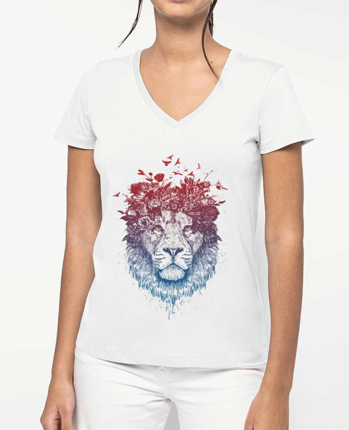 T-shirt femme col V Floral lion III par Balàzs Solti