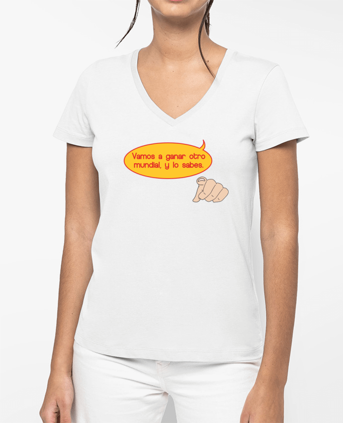 T-shirt femme col V Vamos a ganar otro mundial y lo sabes par tunetoo