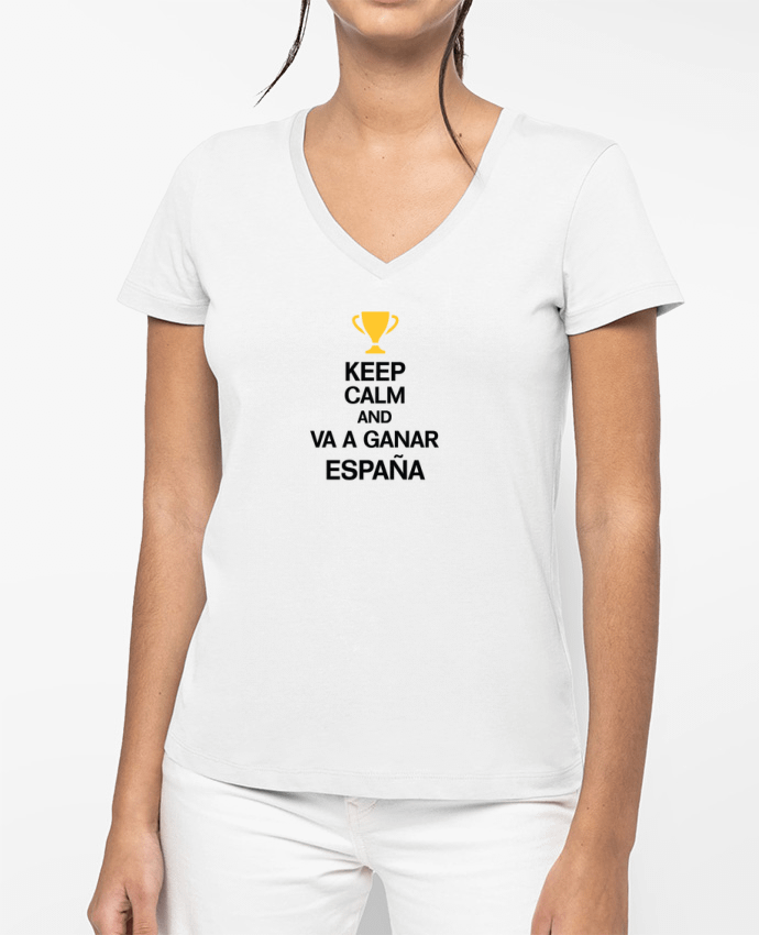 T-shirt femme col V Keep calm and va a ganar par tunetoo