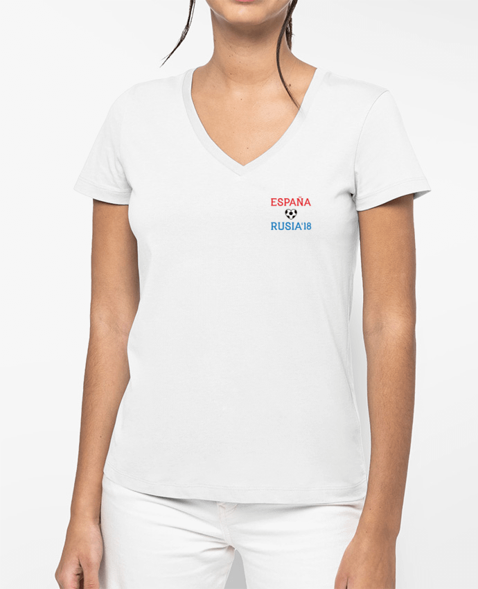 T-shirt écoresponsable col V femme España Rusia 2018 por tunetoo