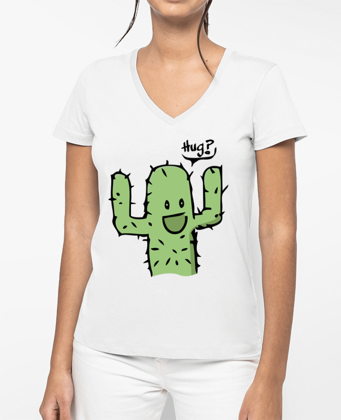 T-shirt femme col V cactus calin gratuit par Tête Au Carré
