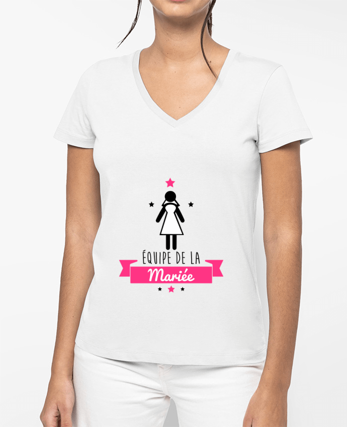 T-shirt femme col V Equipe de la mariée par Benichan