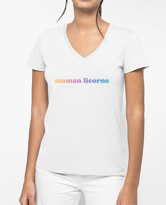 T-shirt femme col V Maman licorne par arsen