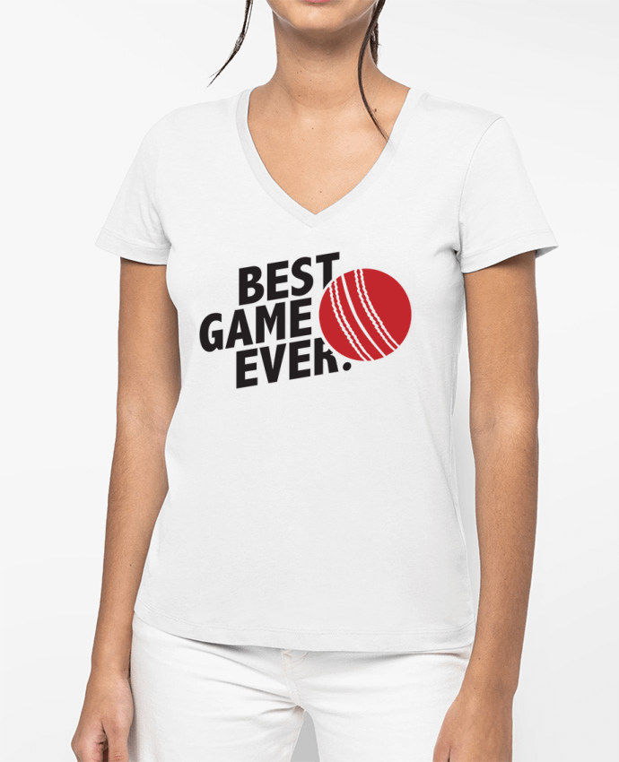 T-shirt femme col V BEST GAME EVER Cricket par tunetoo