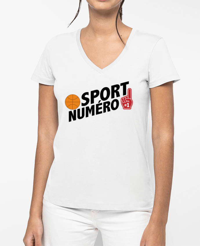 T-shirt femme col V Sport numéro 1 Basket par tunetoo
