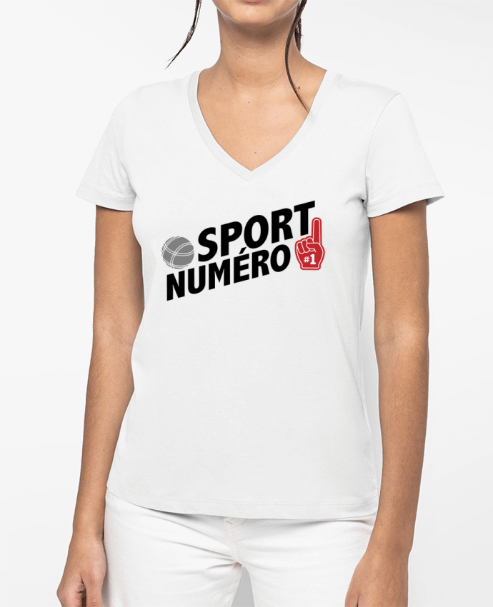 T-shirt femme col V Sport numéro 1 Pétanque par tunetoo