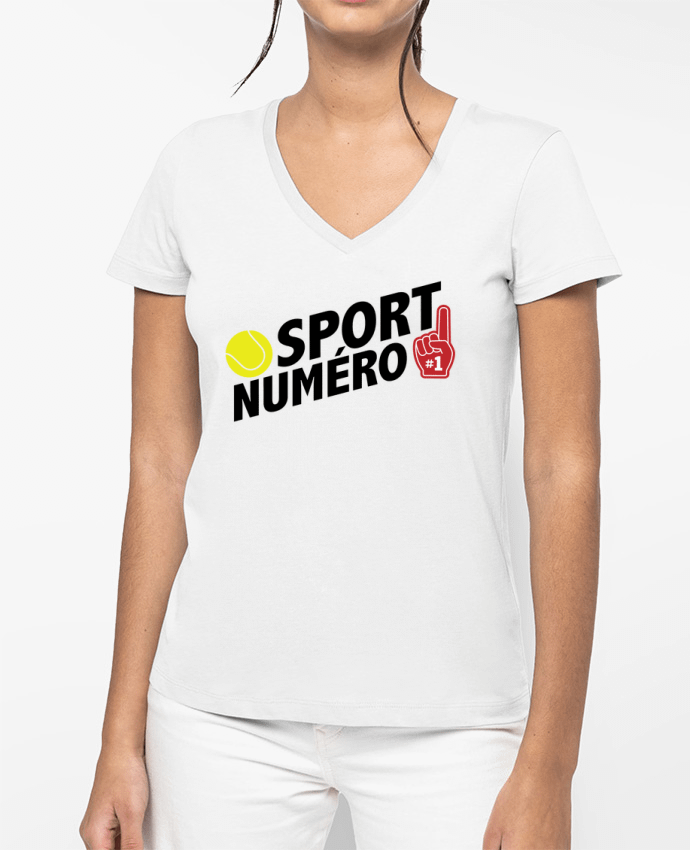 T-shirt femme col V Sport numéro 1 tennis par tunetoo