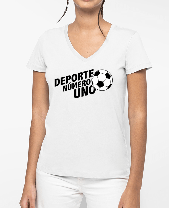T-shirt femme col V Deporte Número Uno Futbol par tunetoo