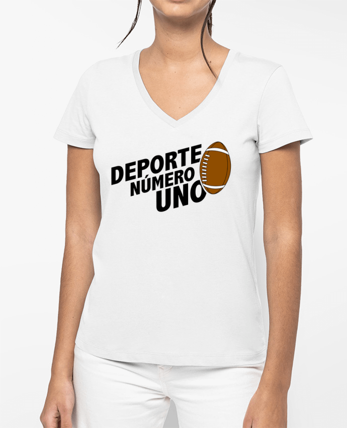 T-shirt femme col V Deporte Número Uno Rugby par tunetoo