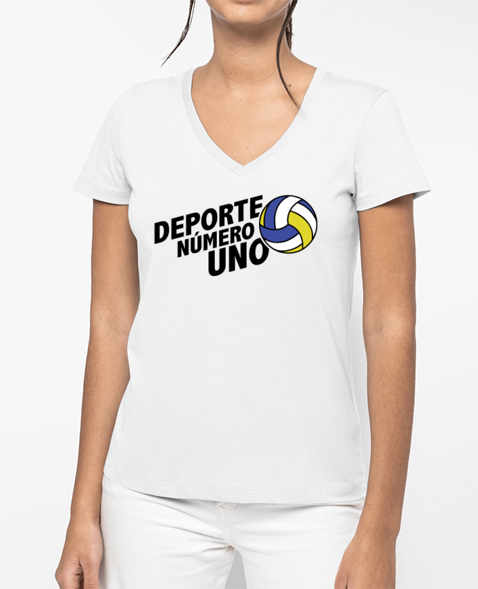 T-shirt femme col V Deporte Número Uno Volleyball par tunetoo