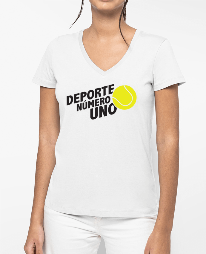 T-shirt femme col V Deporte Número Uno Tennis par tunetoo