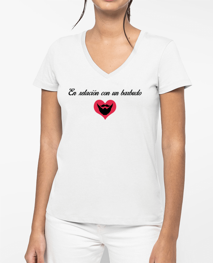 T-shirt femme col V En relación con un barbudo par tunetoo