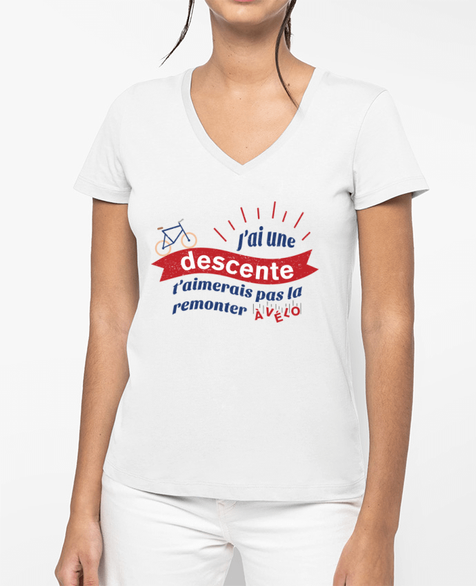 T-shirt femme col V J'ai une descente t'aimerais pas la remonter à vélo par tunetoo