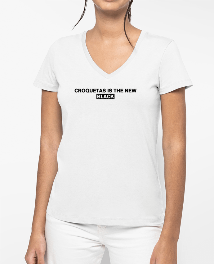 T-shirt femme col V Croquetas is the new black par tunetoo