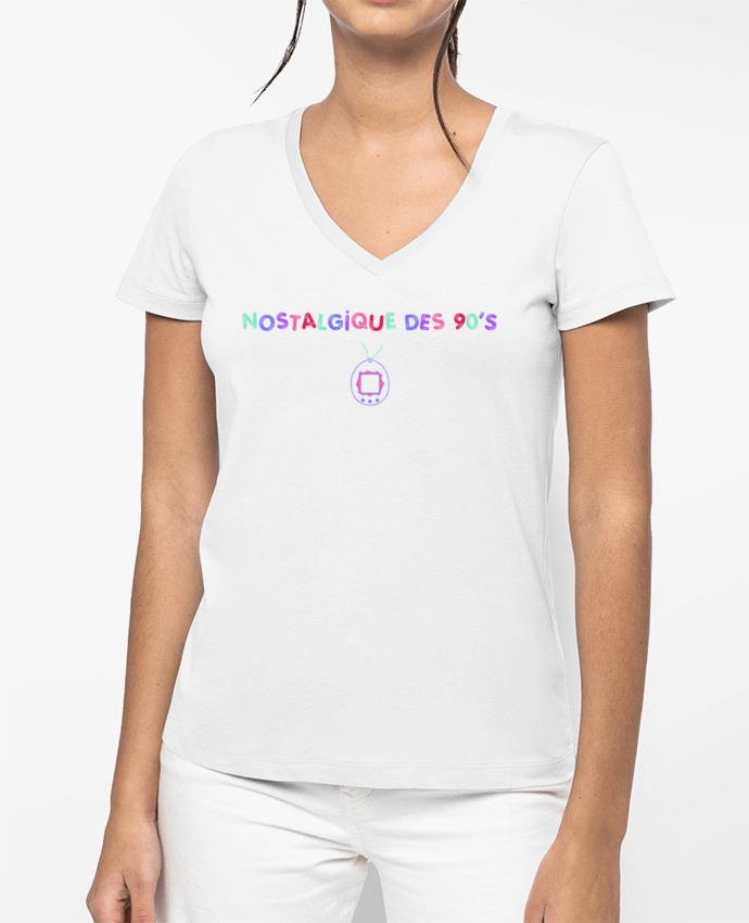 T-shirt femme col V Nostalgique 90s Tamagotchi par tunetoo