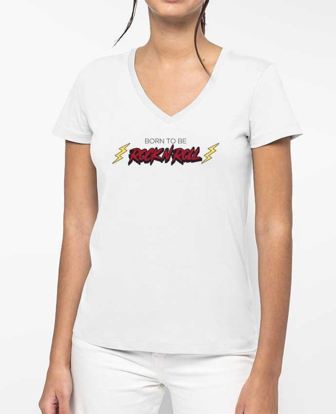 T-shirt écoresponsable col V femme Born to be rock n roll por tunetoo