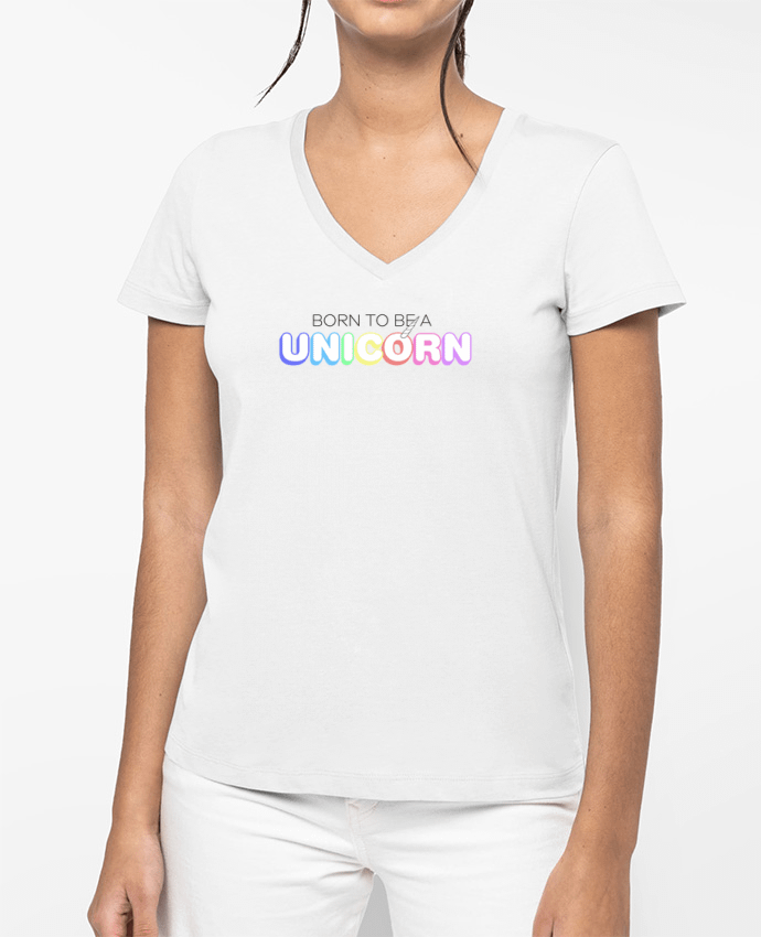 T-shirt femme col V Born to be a unicorn par tunetoo