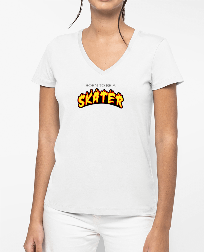 T-shirt femme col V Born to be a skater par tunetoo