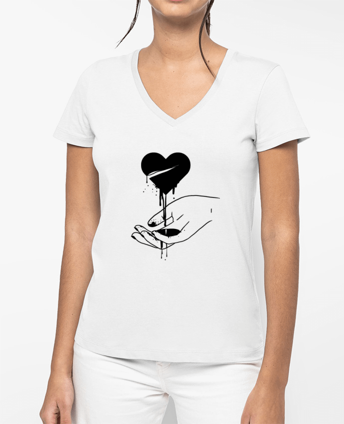 T-shirt femme col V COeur qui coule par tattooanshort