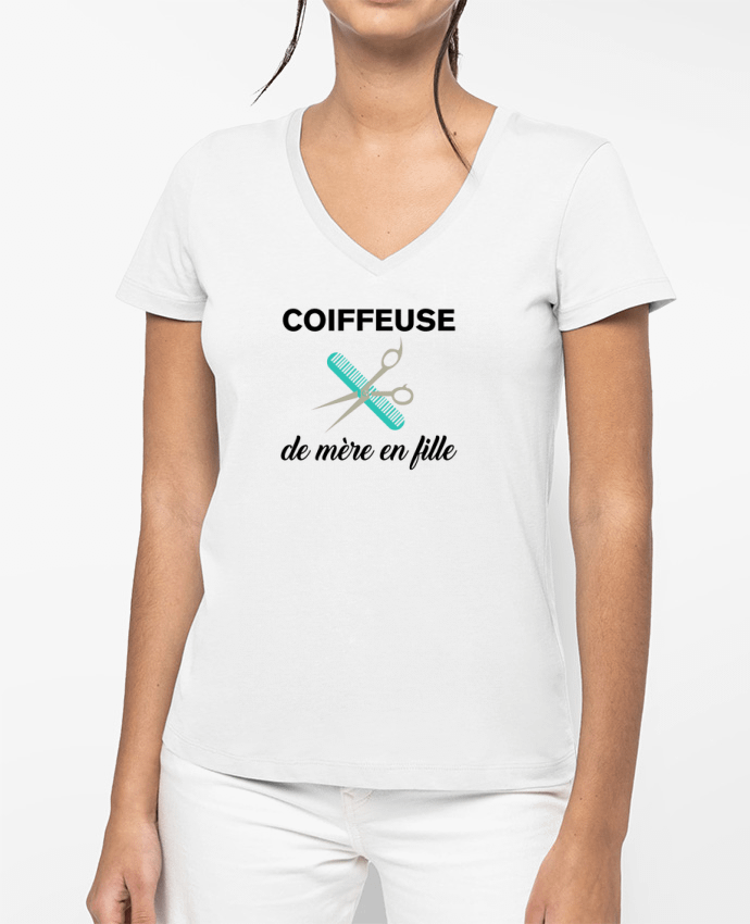 T-shirt femme col V Coiffeuse de mère en fille par tunetoo