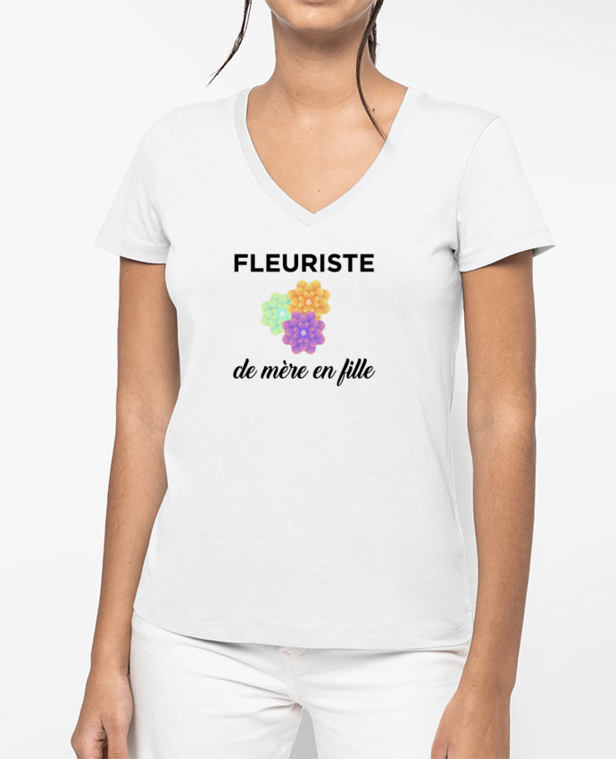 T-shirt femme col V Fleuriste de mère en fille par tunetoo