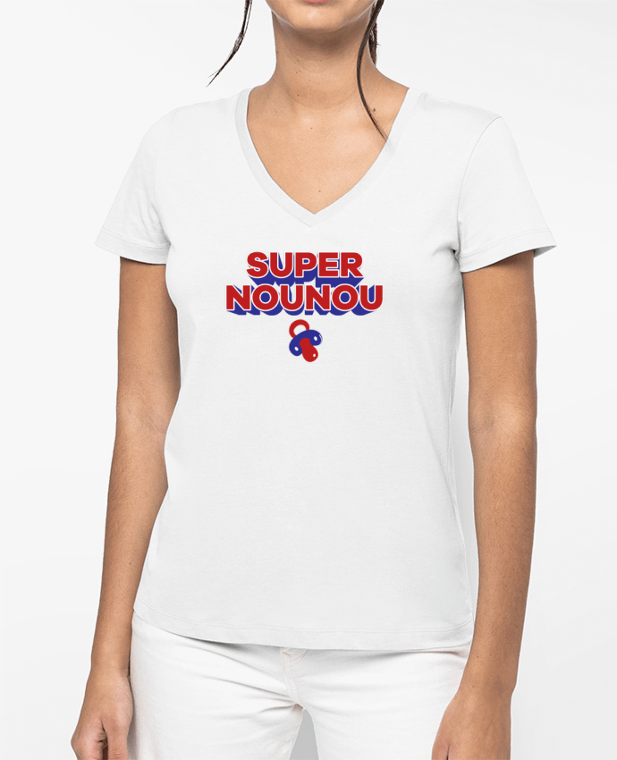 T-shirt femme col V Super nounou par tunetoo