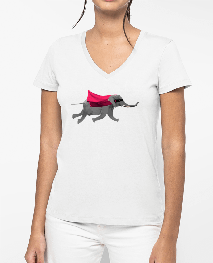T-shirt femme col V Elephant volant par justsayin