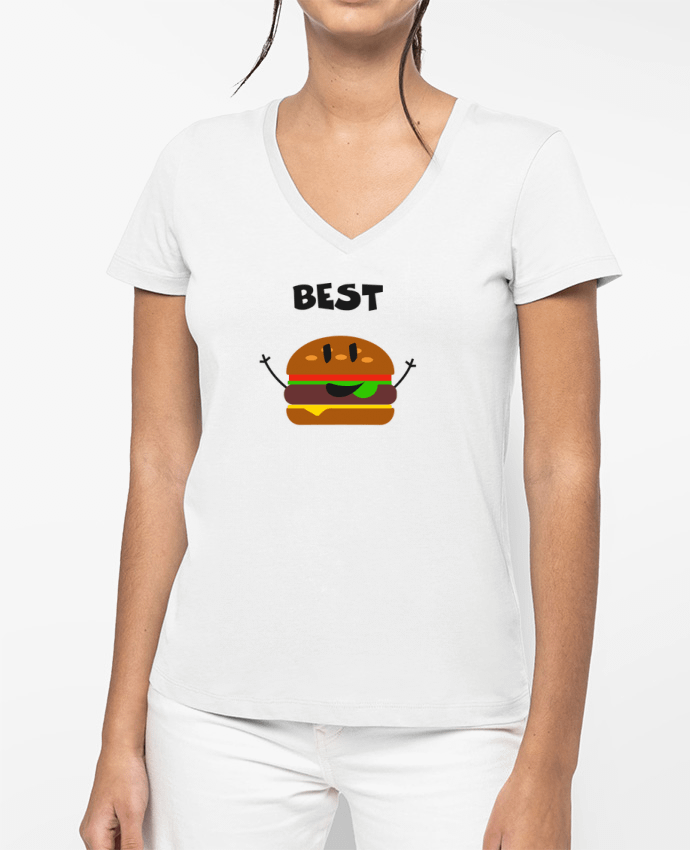 T-shirt femme col V BEST FRIENDS BURGER 1 par tunetoo