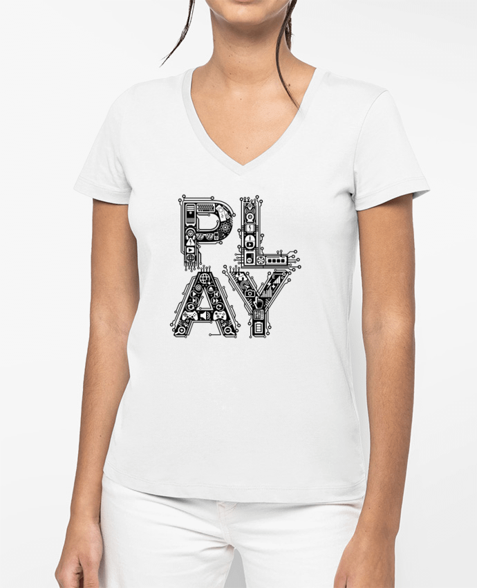 T-shirt femme col V Play typo gamer par Original t-shirt