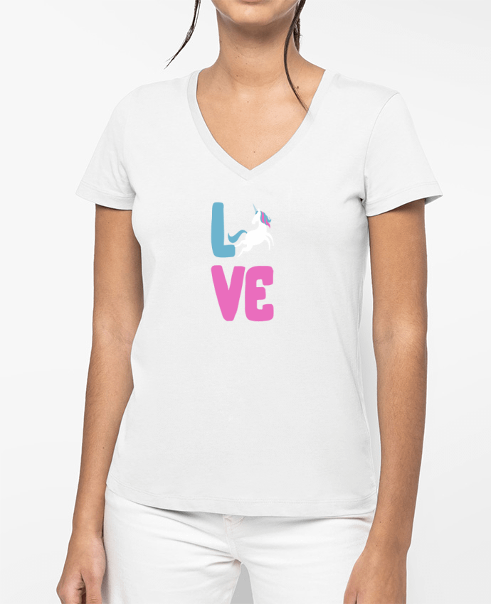 T-shirt femme col V Unicorn love par Original t-shirt