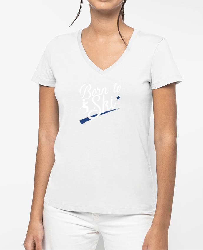 T-shirt femme col V Born to ski par Original t-shirt