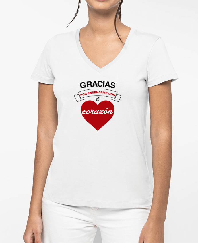 T-shirt femme col V Gracias profesores par tunetoo
