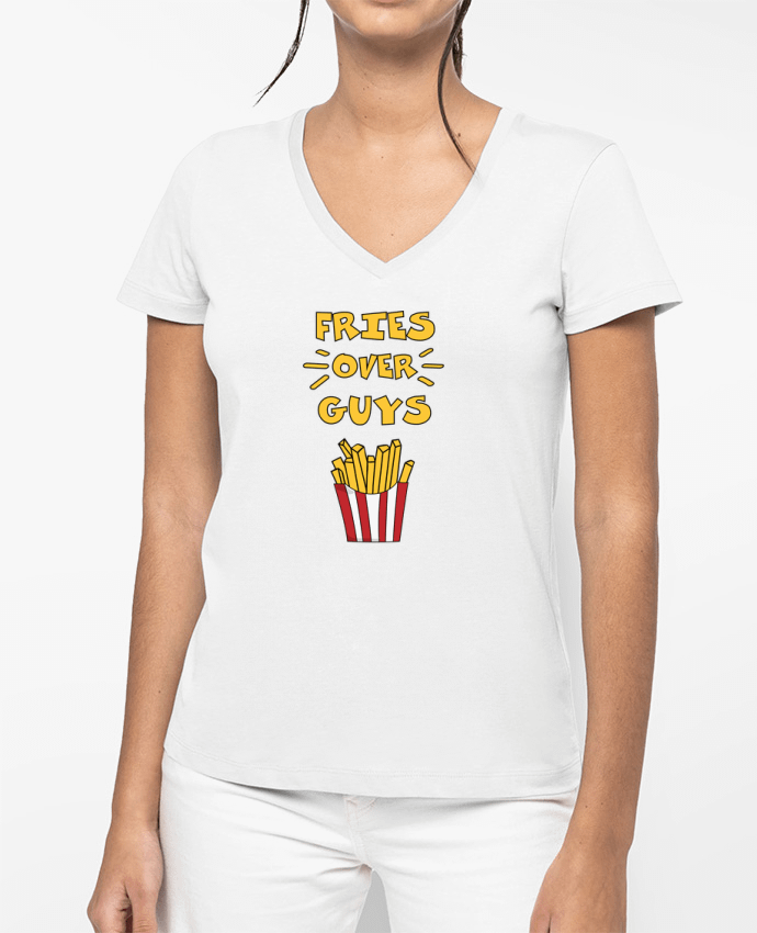 T-shirt femme col V Fries over guys par tunetoo