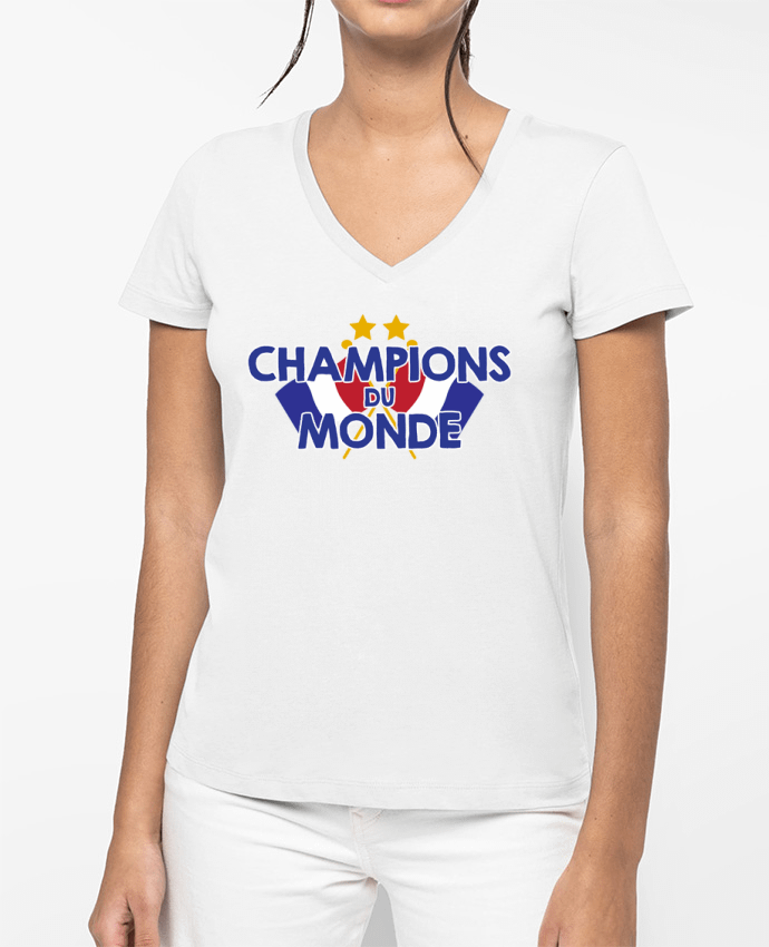 T-shirt femme col V Champions du monde par tunetoo