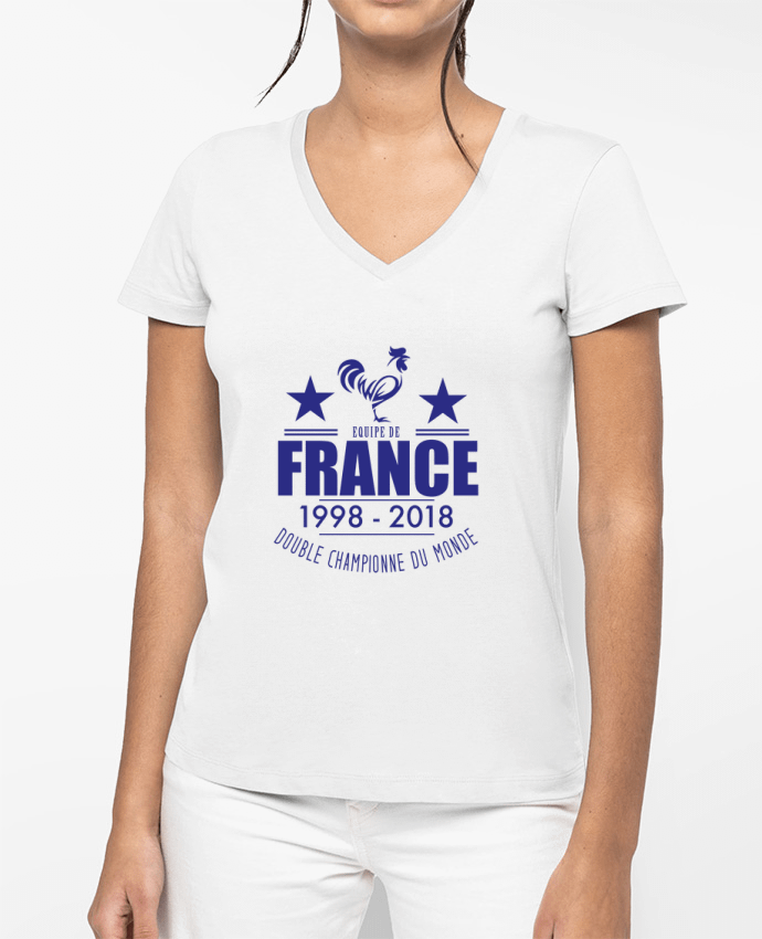 T-shirt femme col V Equipe de france double championne du monde par Yazz