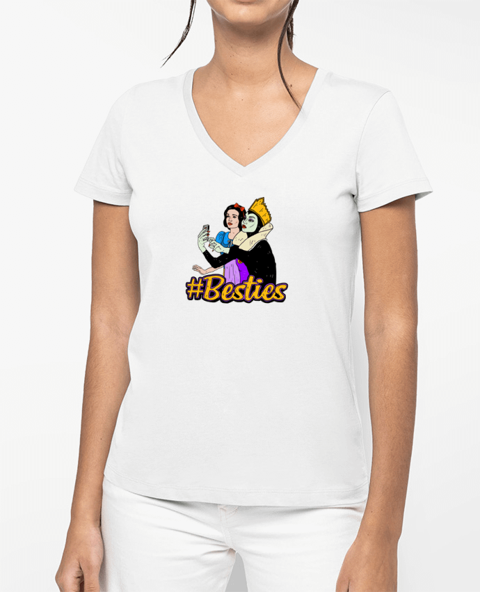 T-shirt femme col V Besties Snow White par Nick cocozza