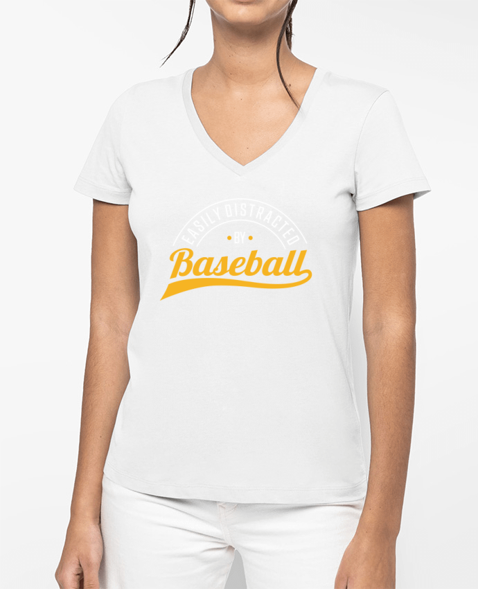 T-shirt écoresponsable col V femme Distracted by Baseball por Original t-shirt