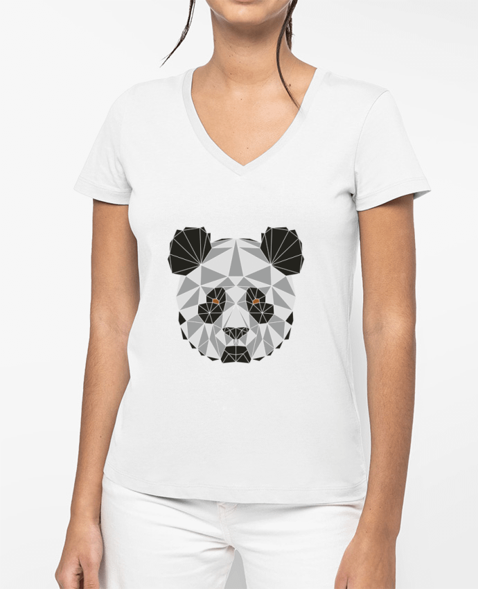 T-shirt femme col V Panda géométrique par /wait-design